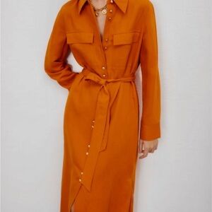 Zara Elegant Orange Shirt Dress